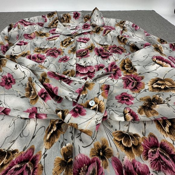 Modern Essentials Woman Button Down Top Blouse Floral Collared Plus 20W Gray Red - Picture 14 of 16